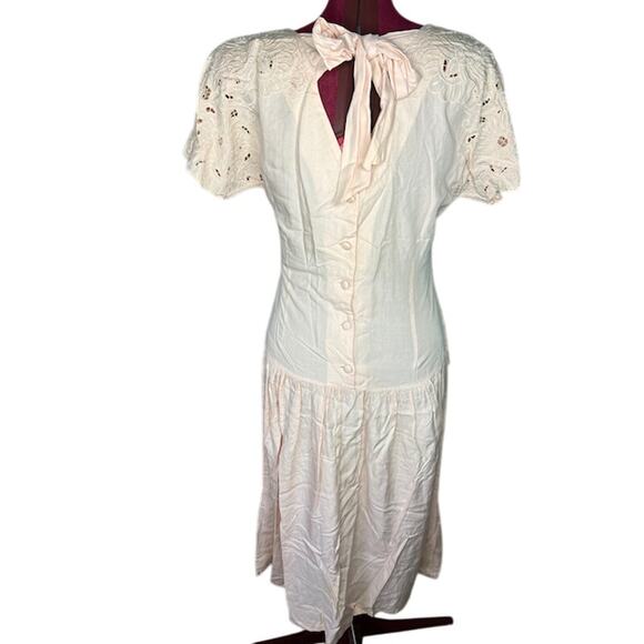 dress cutwork lace pink vintage romantic shoulder pads - Picture 3 of 11